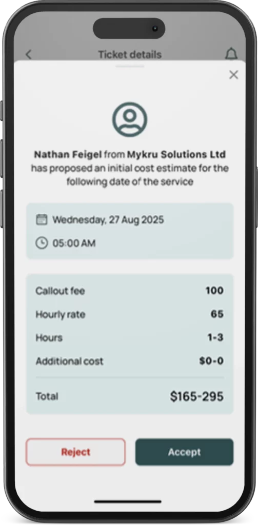 Vetted contractor sends detailed repair quote to homeowner through KRU platform