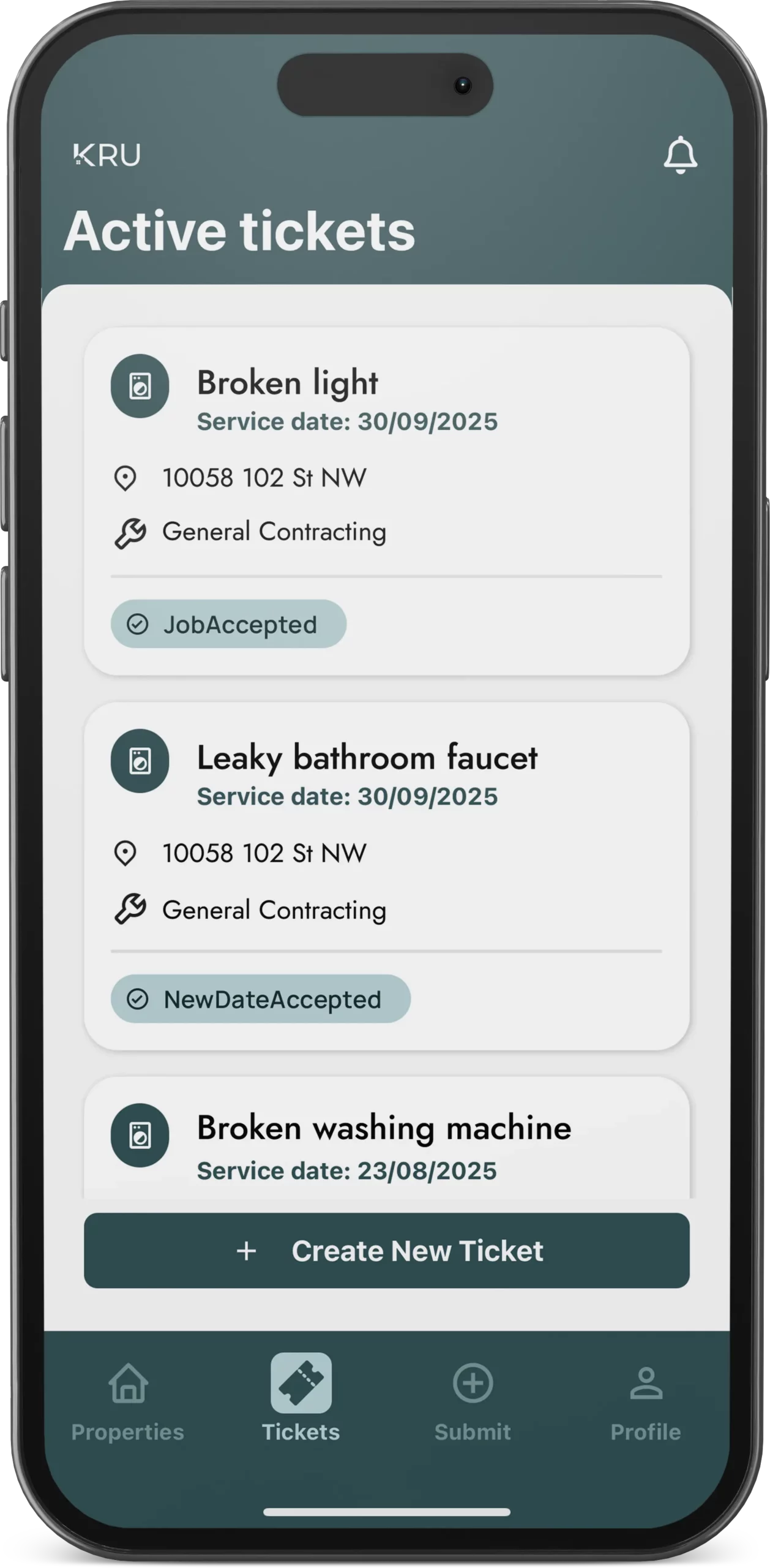 KRU platform connects property owners with contractors through mobile app interface
