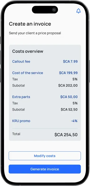 Contractor submits invoice through KRU app and receives secure payment