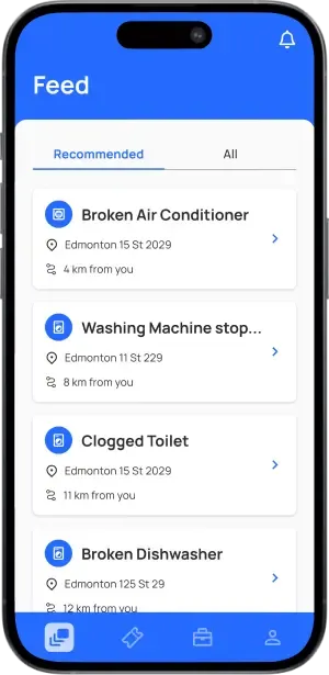 Mobile phone displays new property maintenance job notification in Edmonton area