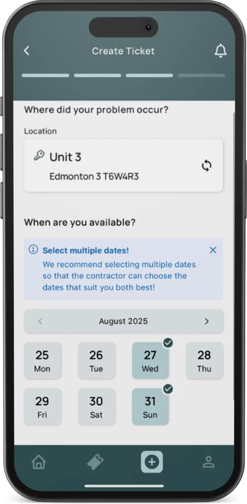 Tenant submits maintenance request through KRU mobile application