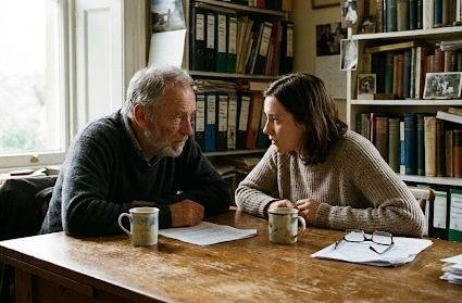 Two people having a mentorship conversation at a table